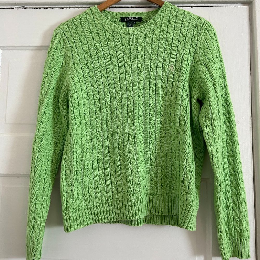 Lauren Ralph Lauren green cable-knit cotton sweater medium